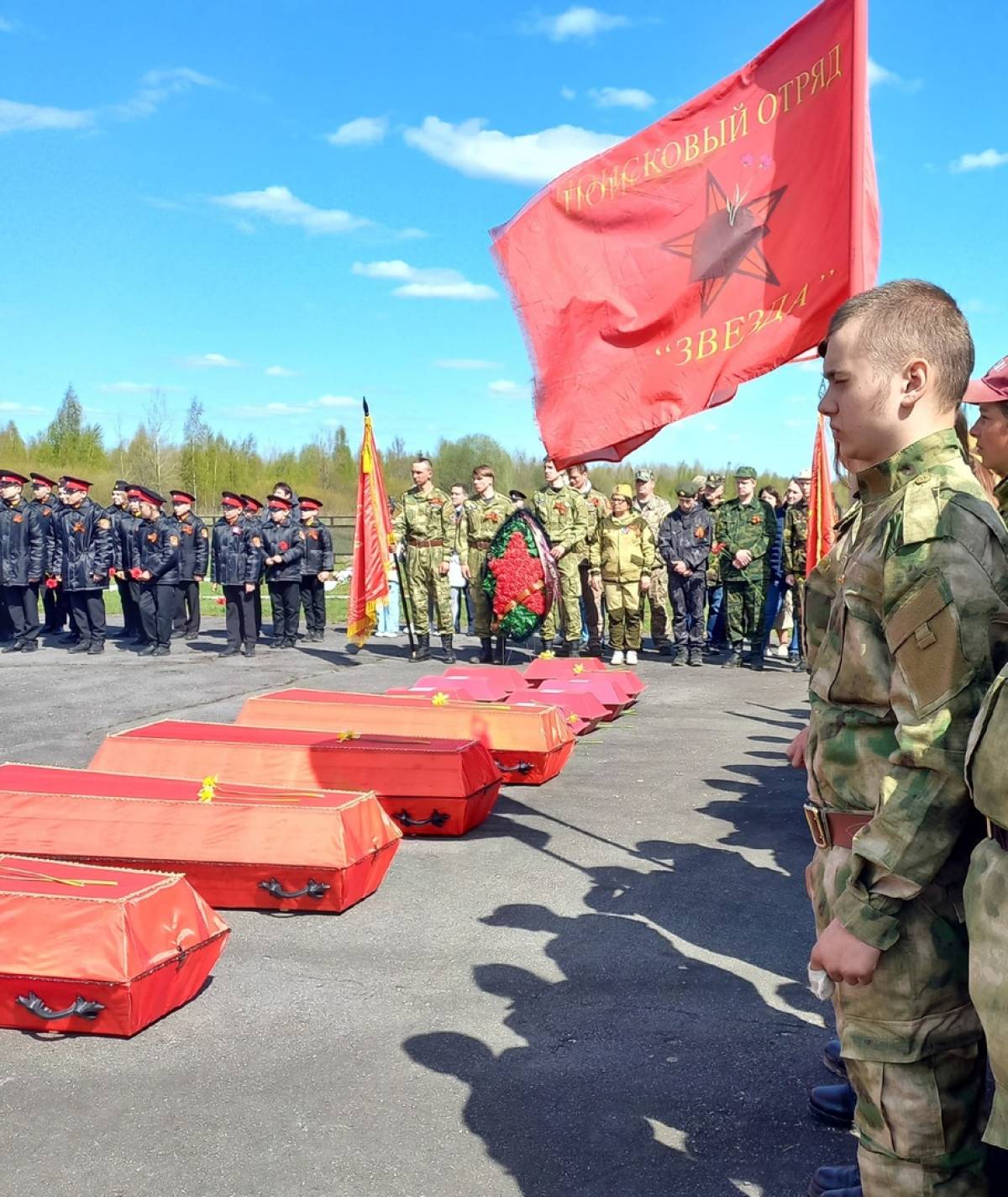 На воинском мемориале в деревне Мясной Бор захоронили останки 120 бойцов Красной Армии