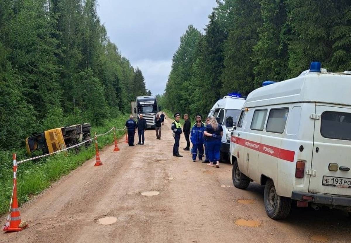 В Окуловском округе опрокинулся автобус с детьми