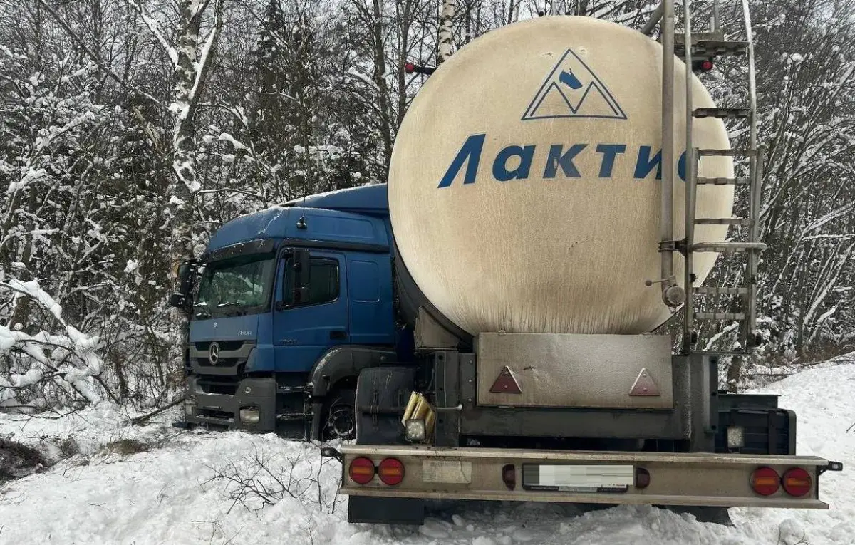 Молочный грузовик съехал в кювет в Крестецком округе