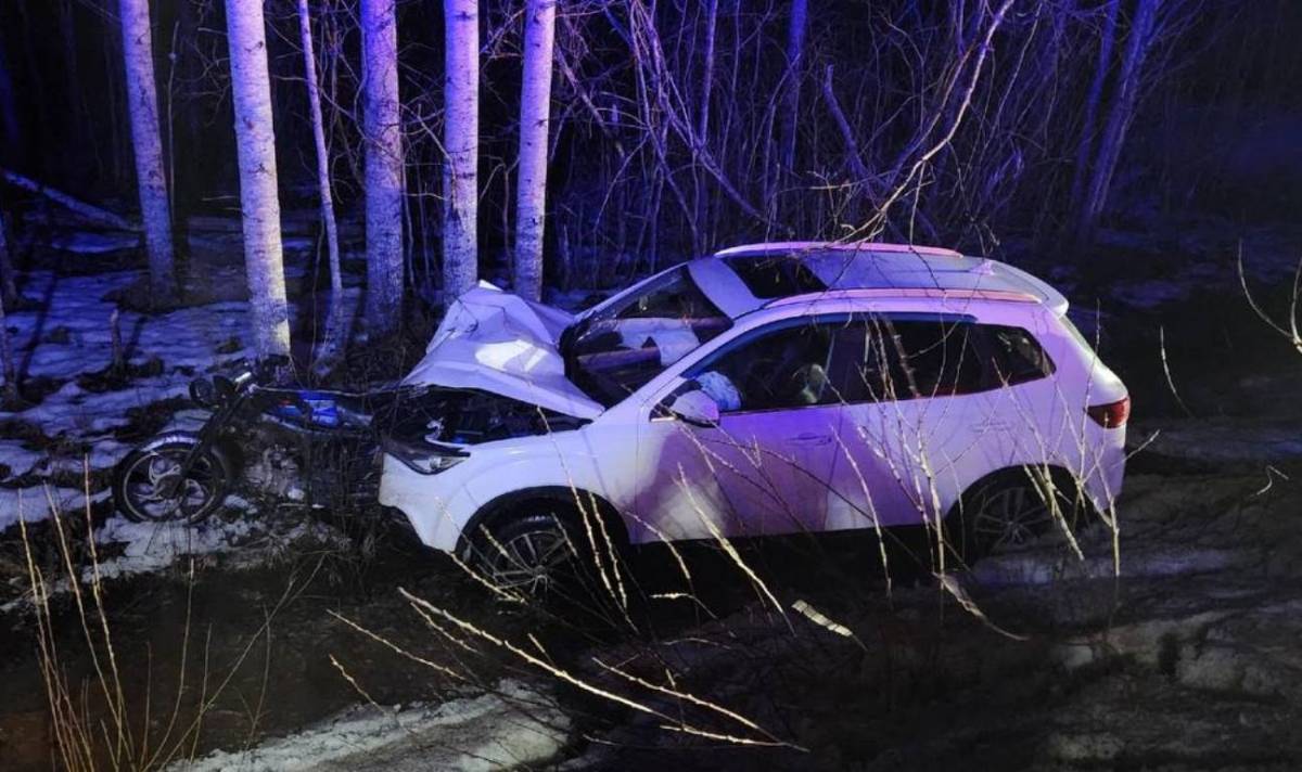 В Чудовском округе юноша и девушка на мопеде попали под колёса кроссовера